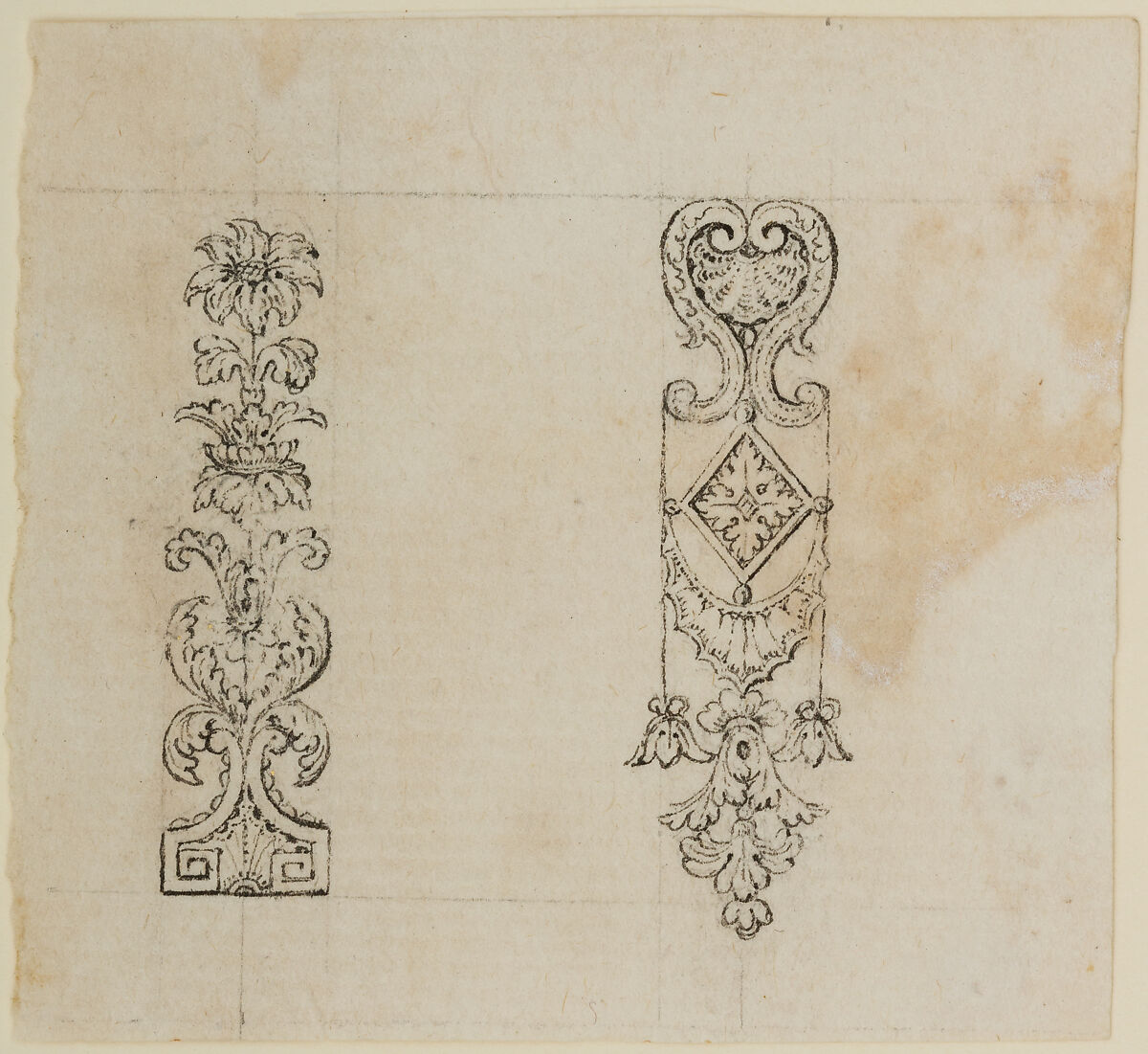 Two Designs for the Decoration of Firearms, Workshop of Nicolas Noël Boutet (French, Versailles and Paris, 1761–1833), Pencil, ink, gray wash on paper, French, Versailles 