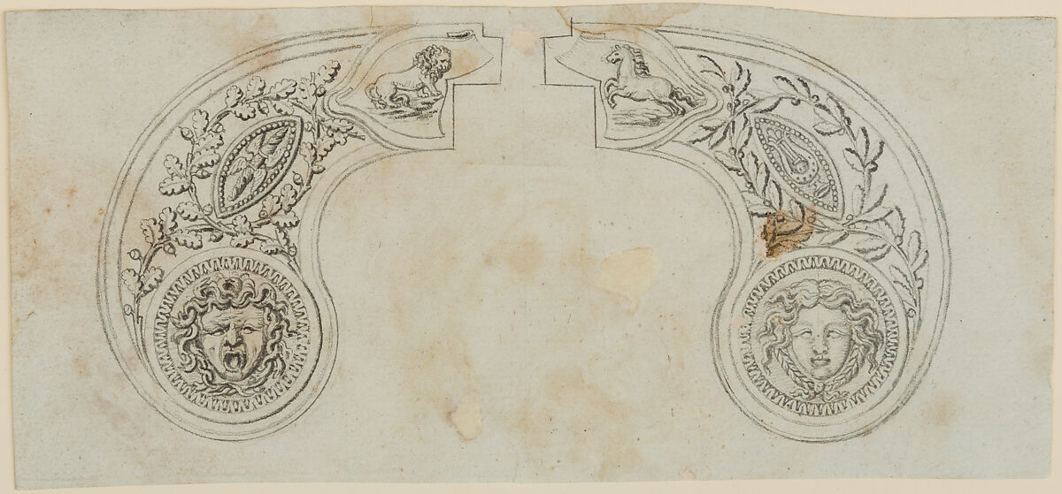 Pair of Designs for the Decoration of the Grips of Pocket Pistols, Workshop of Nicolas Noël Boutet (French, Versailles and Paris, 1761–1833), Pencil, ink, gray wash on paper, French, Versailles 