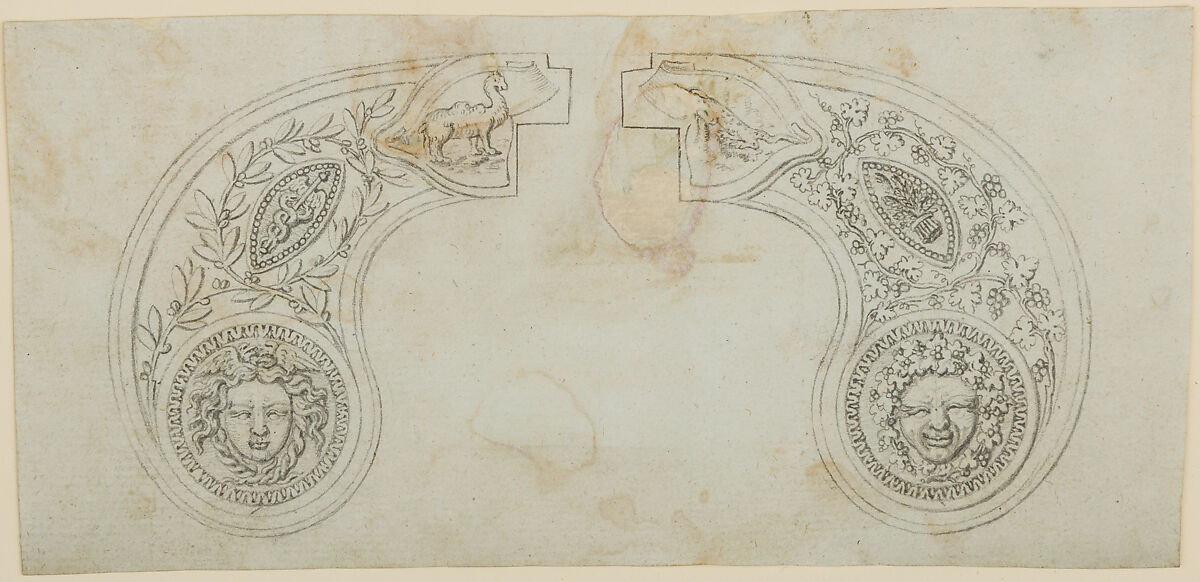 Pair of Designs for the Decoration of the Grips of Pocket Pistols, Workshop of Nicolas Noël Boutet (French, Versailles and Paris, 1761–1833), Pencil, ink, gray wash on paper, French, Versailles 