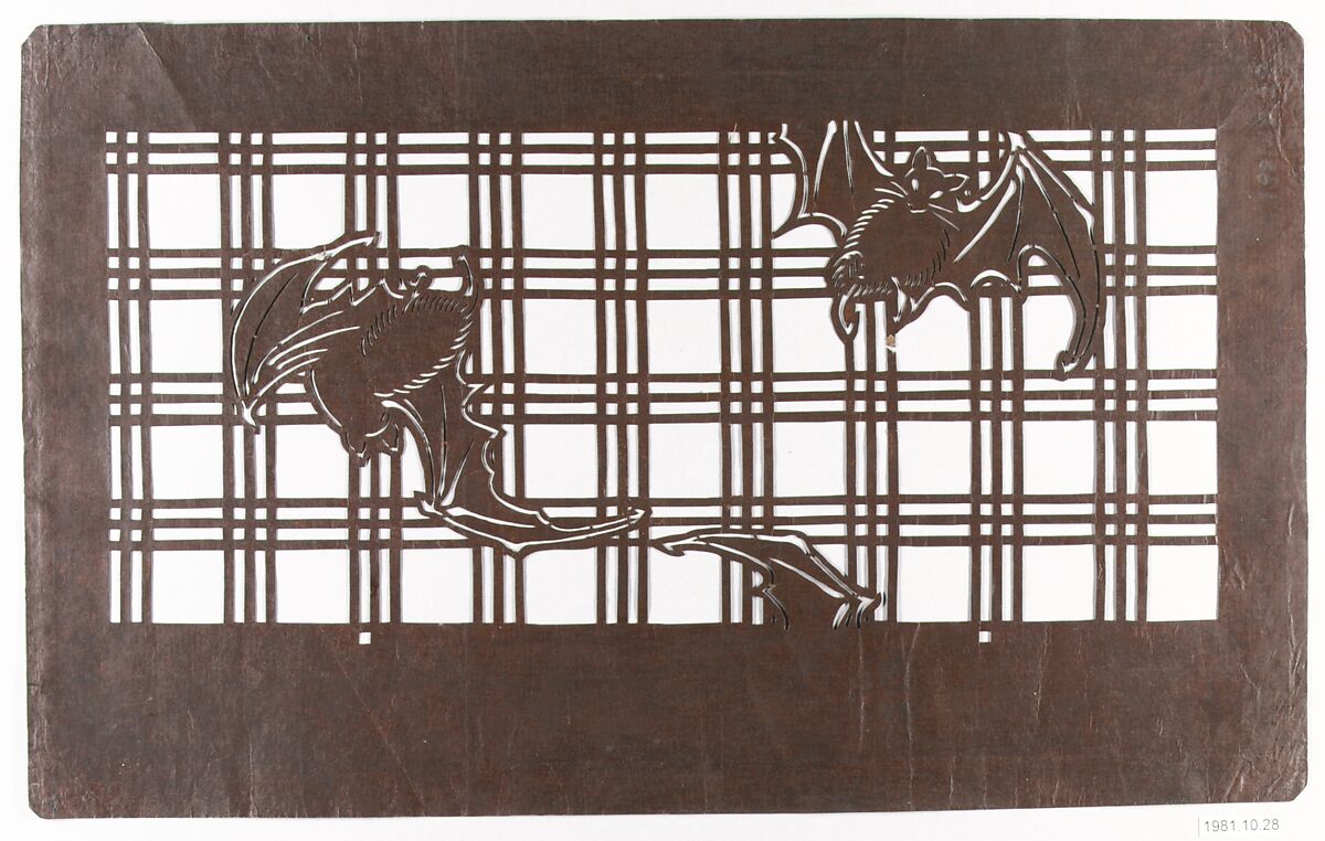 Stencil with Bats on a Lattice, Paper, Japan 