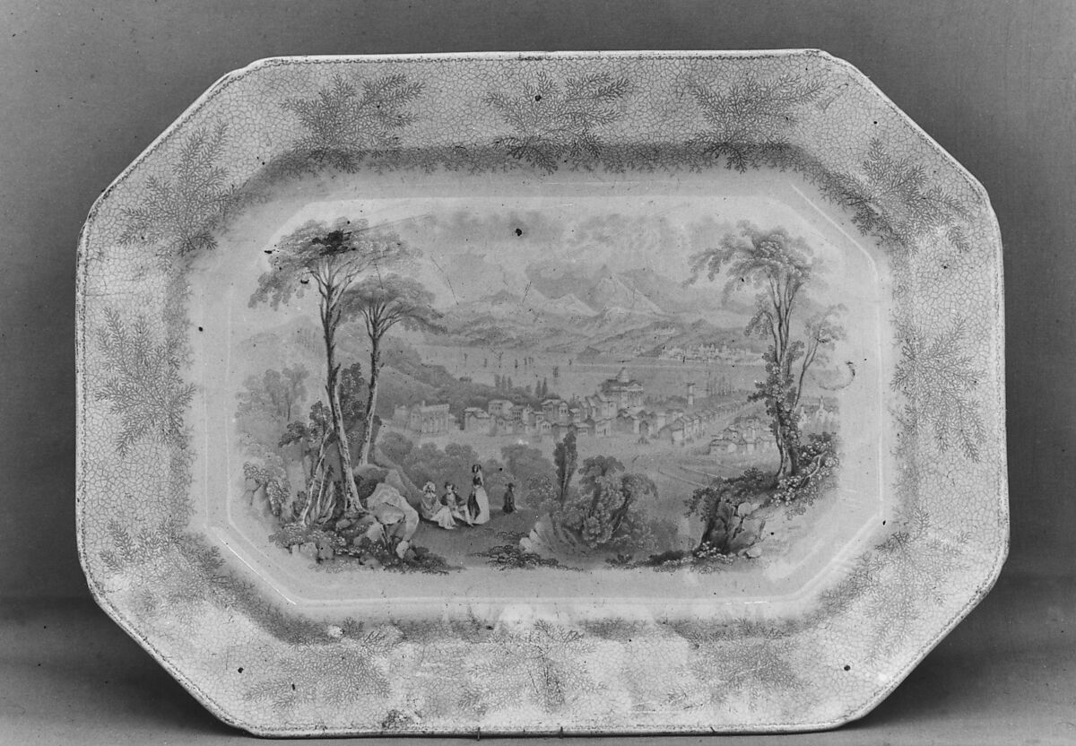 Platter, William Ridgway, Son &amp; Co. (active ca. 1836–48), Earthenware, transfer-printed, British (American market) 