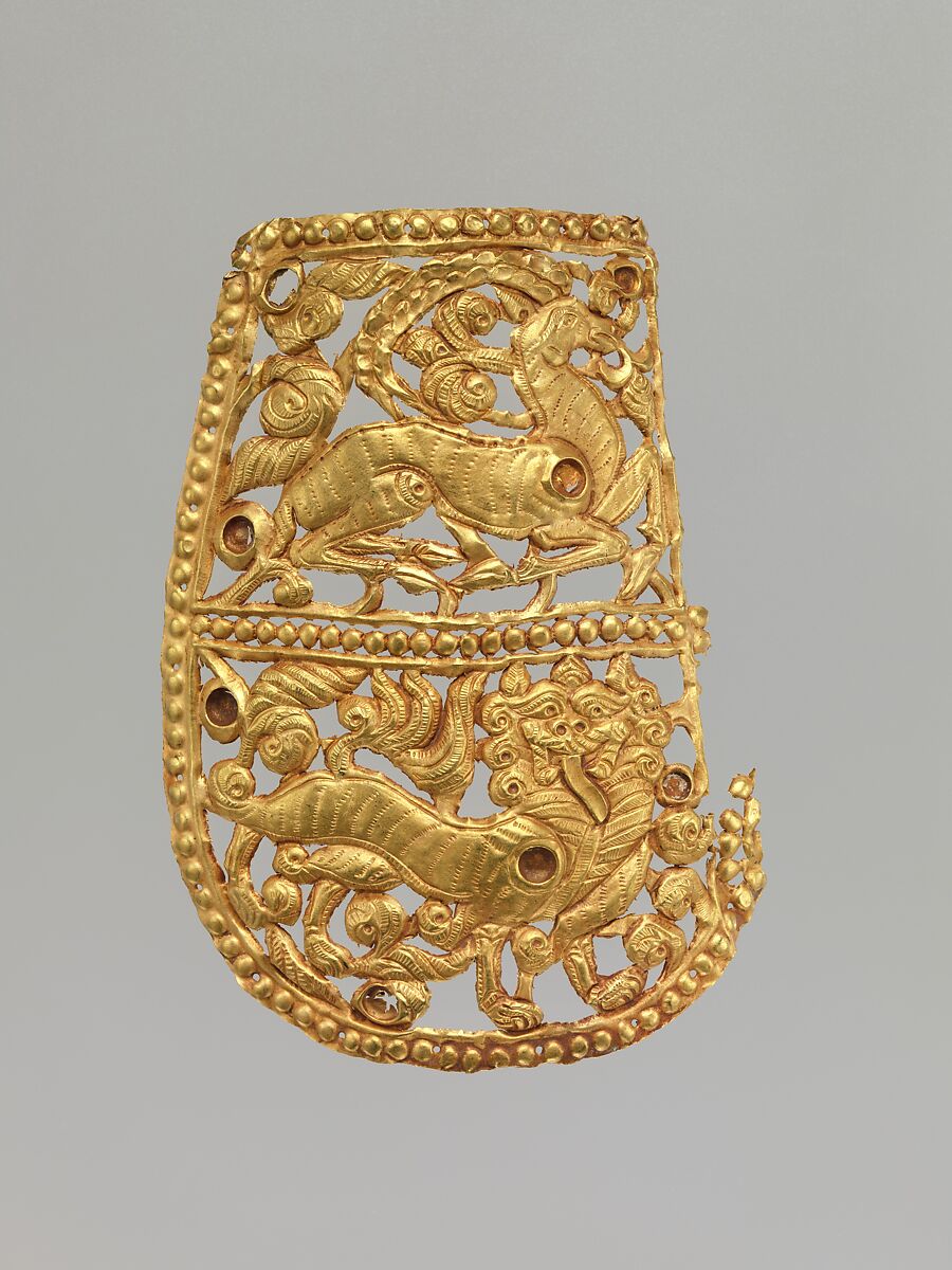 Clothing Plaque with Antelope and Tiger, Gold, China (Xinjiang Autonomous Region, Central Asia) 