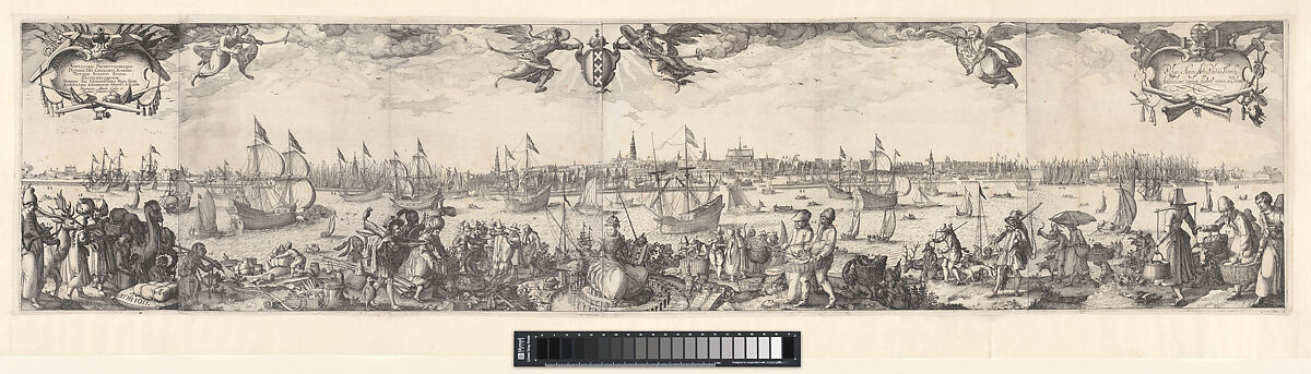 A View of Amsterdam from the north Bank of the IJ, Claes Jansz. Visscher (Dutch, Amsterdam 1586–1652 Amsterdam), Etching and engraving on four joined sheets 