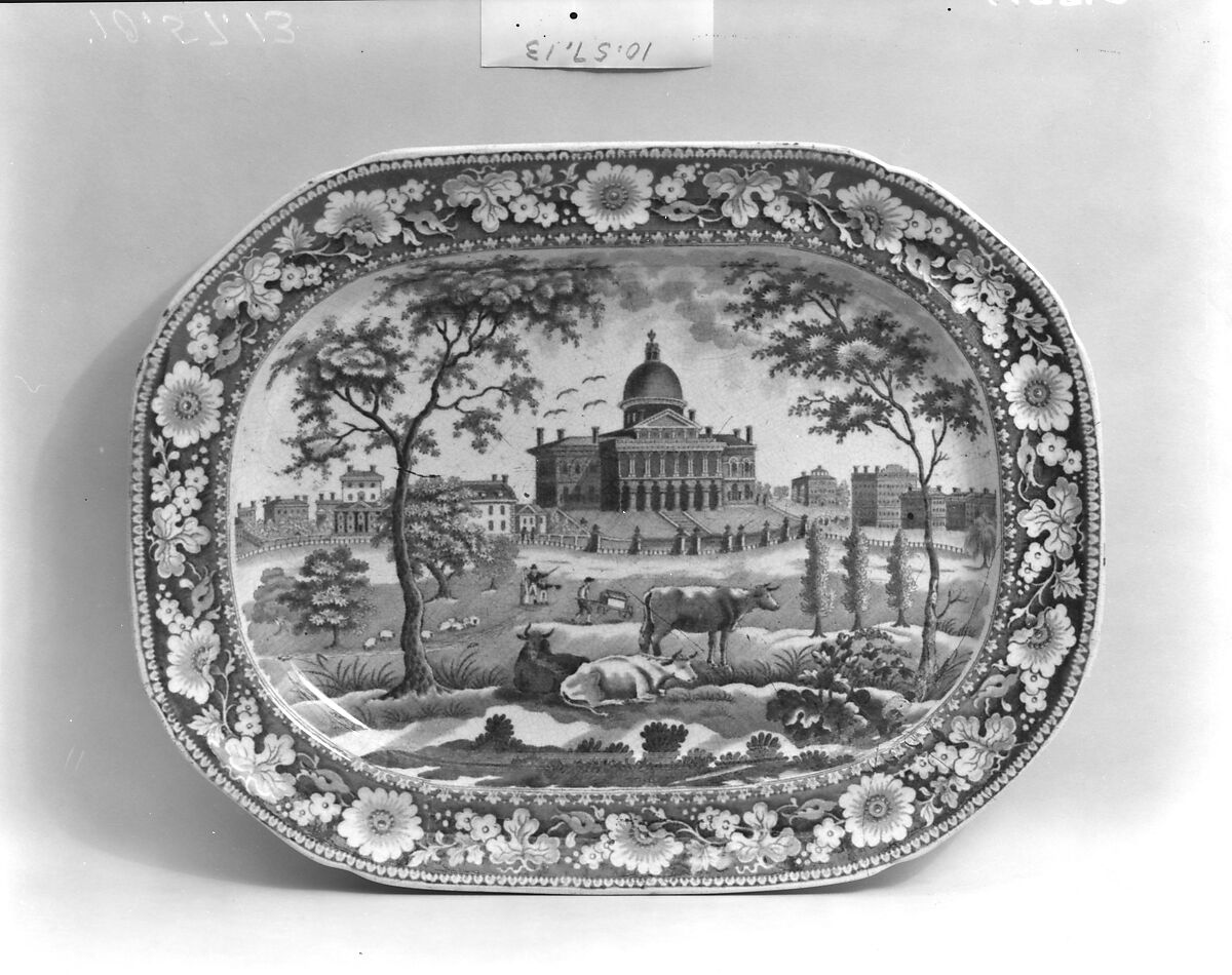 Platter, John Rogers &amp; Son (active ca. 1815–42), Earthenware, transfer-printed, British (American market) 