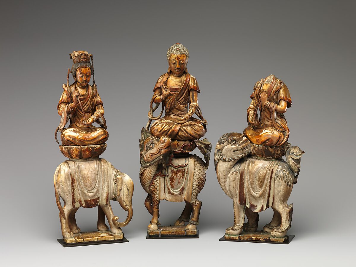Buddha Shakyamuni with attendant bodhisattvas, Mammoth ivory, China 