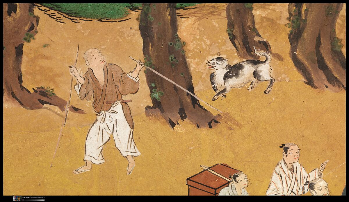 Amusements at Higashiyama in Kyoto, Studio of Kano Sadanobu (Japanese, 1597–1623), Pair of six-panel folding screens; ink, color, gold, mica, and gold leaf on paper, Japan