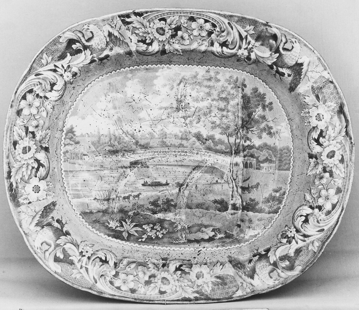 Platter, Joseph Stubbs (active ca. 1822–36), Earthenware, transfer-printed, British (American market) 