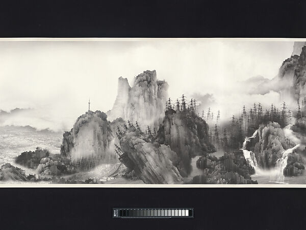 Viewing the Tide, Yang Yongliang (Chinese, born 1980), Handscroll; inkjet print of a digital photographic collage on xuan paper, China