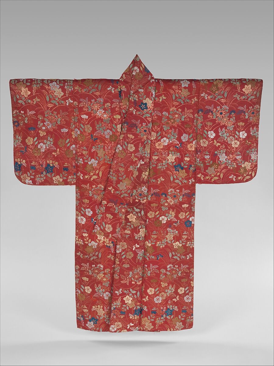 Noh Robe (Karaori) with Autumn Grasses and Butterflies, Twill-weave silk with brocading in silk and supplementary weft patterning in silk and metallic thread, Japan