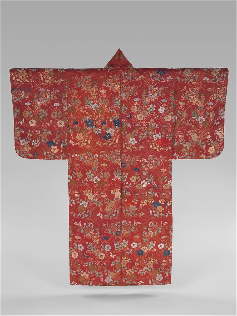 Noh Robe (Karaori) with Autumn Grasses and Butterflies, Twill-weave silk with brocading in silk and supplementary weft patterning in silk and metallic thread, Japan