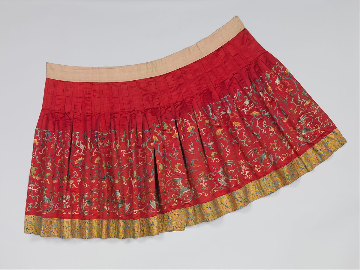 Skirt from Theatrical Ensemble for a Female Role, Silk and metallic-thread embroidery on silk satin, China 