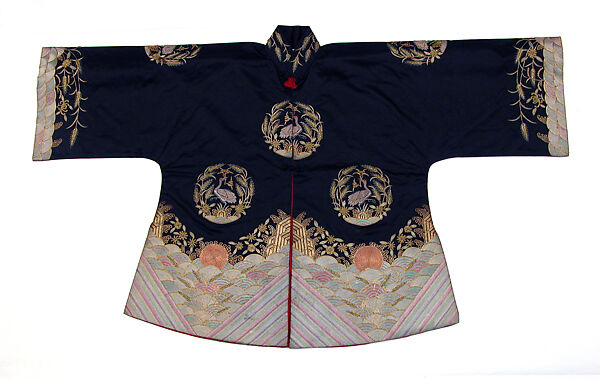 Woman’s wedding jacket and skirt, Silk and metallic thread embroidery on silk satin, China