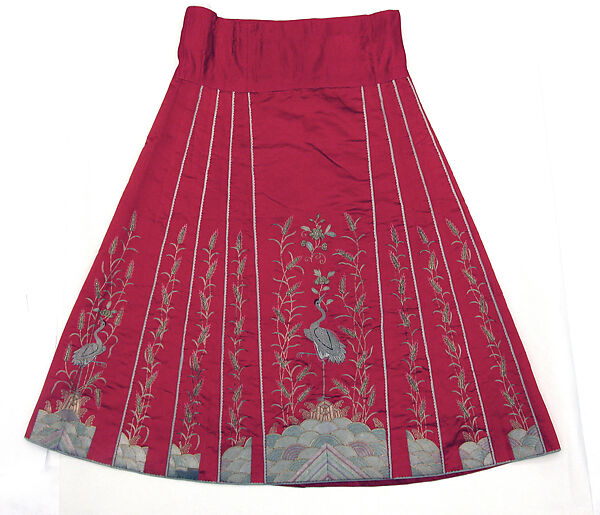 Woman’s wedding jacket and skirt, Silk and metallic thread embroidery on silk satin, China