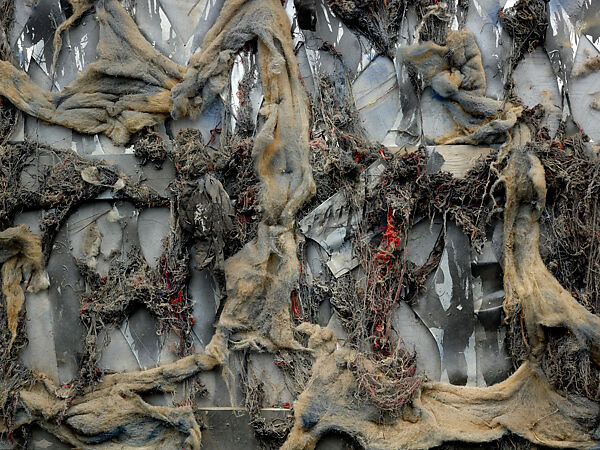 Shadows of the Field, Thornton Dial (American, Emelle, Alabama 1928–2016 McCalla, Alabama), String, twine, synthetic cotton batting, wood, burlap, sheet metal, cloth rags, nails, staples, and enamel on canvas on wood