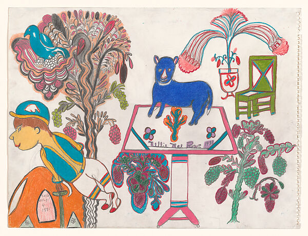 Nellie's Birthday, Nellie Mae Rowe (American, Fayetteville, Georgia 1900–1982 Smyrna, Georgia), Colored pencil, crayon, and graphite on paper 
