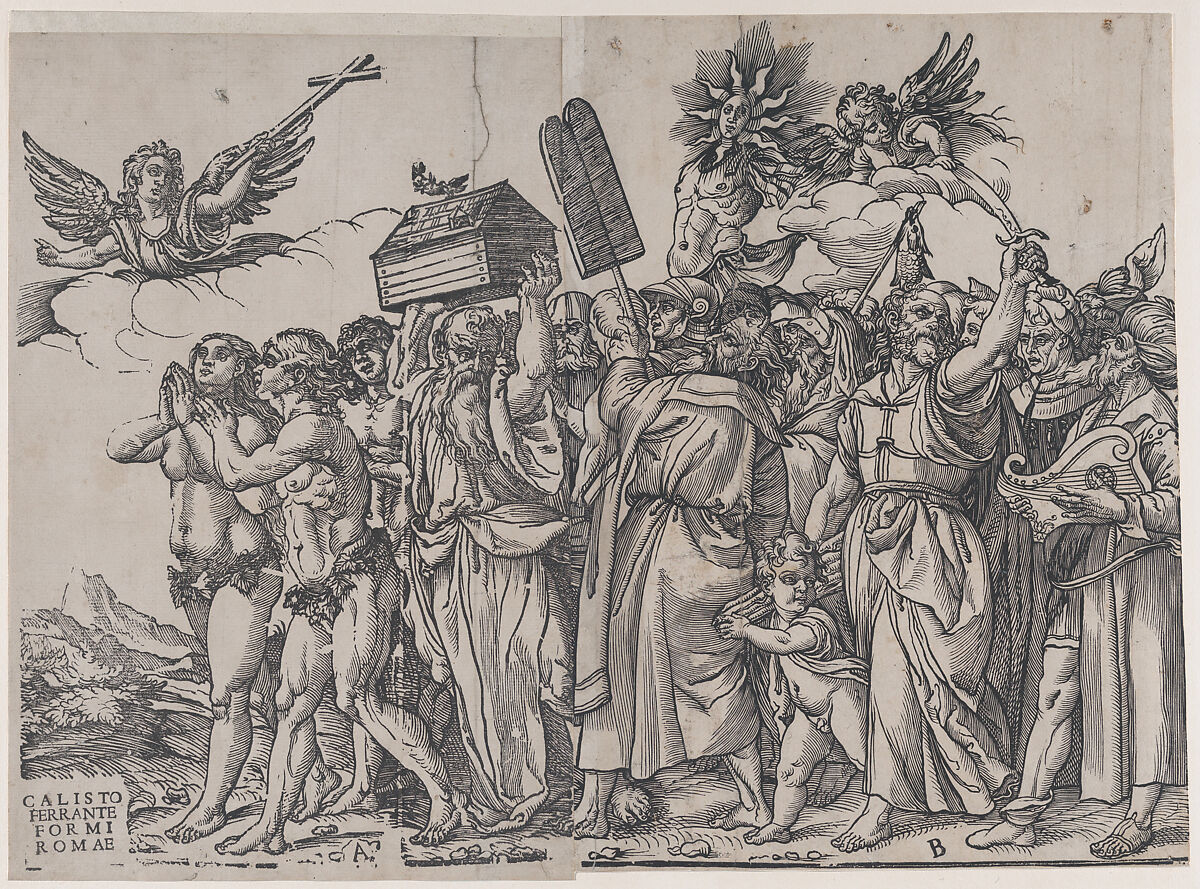 Section B: Isaac, Noah and other figures, from "The Triumph of Christ", Andrea Andreani (Italian, Mantua 1558/1559–1629), Lithograph copy of a woodcut