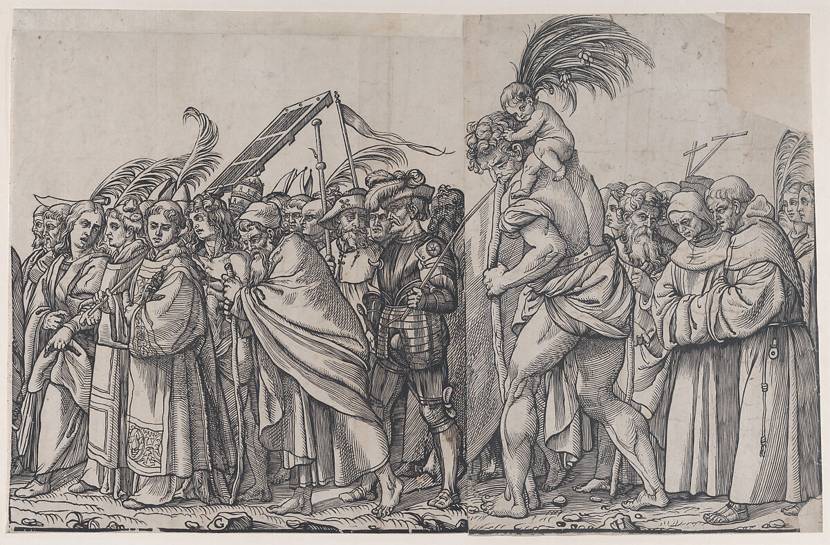 Section G: Martyrs Holding Palm Branches, from "The Triumph of Christ", Andrea Andreani (Italian, Mantua 1558/1559–1629), Lithograph copy of a woodcut 