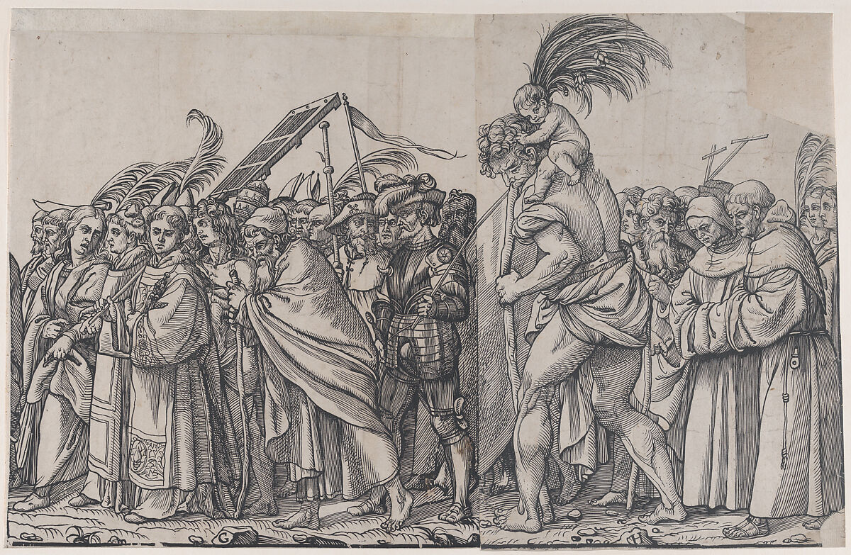 Section H: Saint Christopher carrying the Christ Child, from "The Triumph of Christ", Andrea Andreani (Italian, Mantua 1558/1559–1629), Lithographic copy of a woodcut 