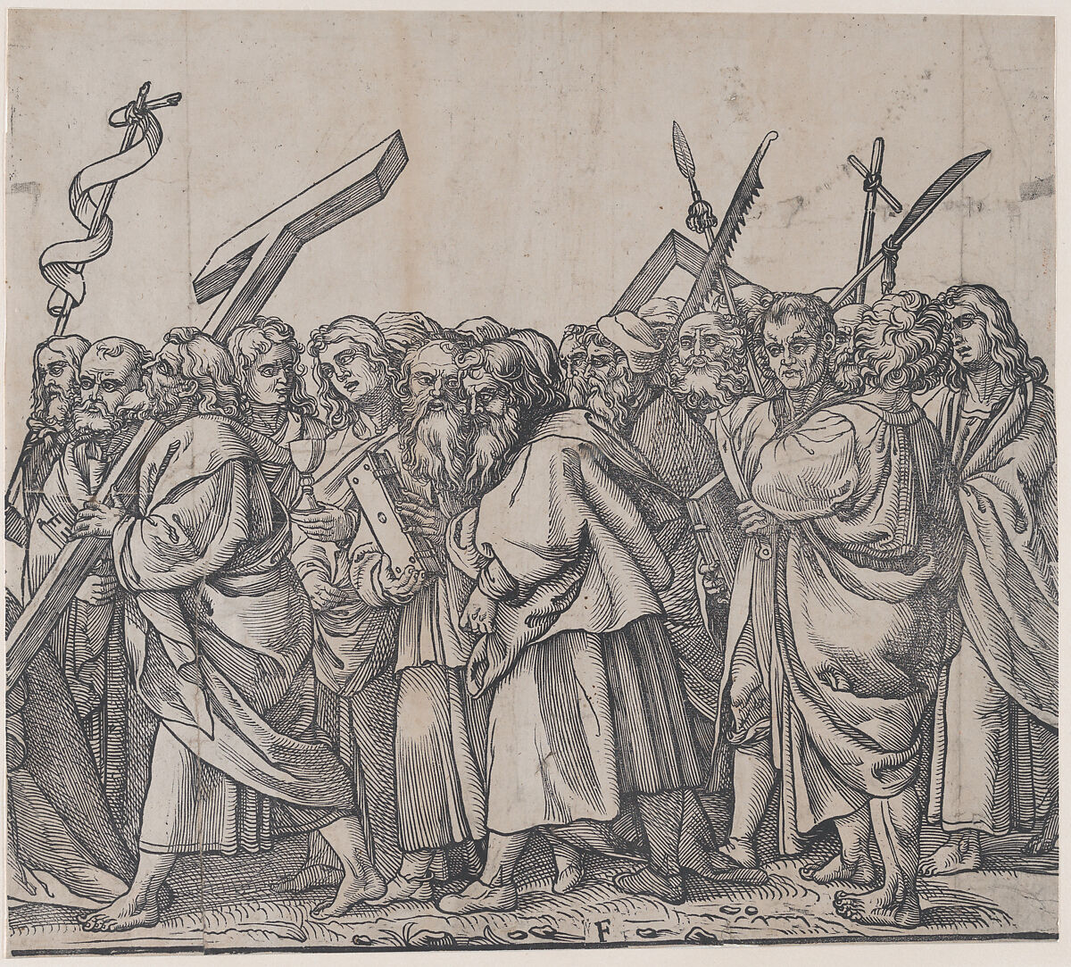 Section F: Saints holding crosses, books, and weapons, from "The Triumph of Christ", Andrea Andreani (Italian, Mantua 1558/1559–1629), Lithographic copy of a woodcut 