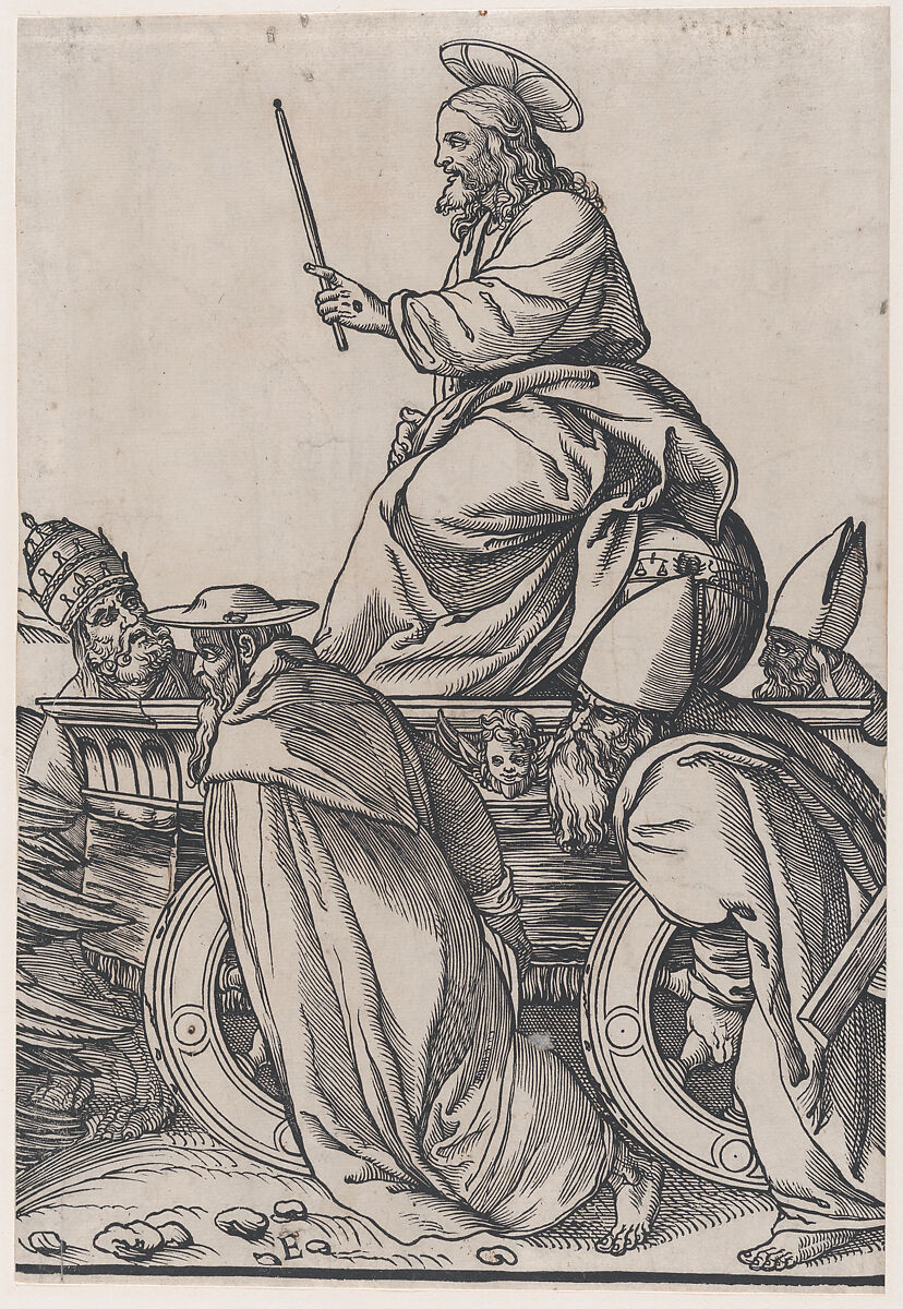 Section E: Christ Riding on a Triumphal Cart, from "The Triumph of Christ", Andrea Andreani (Italian, Mantua 1558/1559–1629), Lithograph copy of a woodcut 