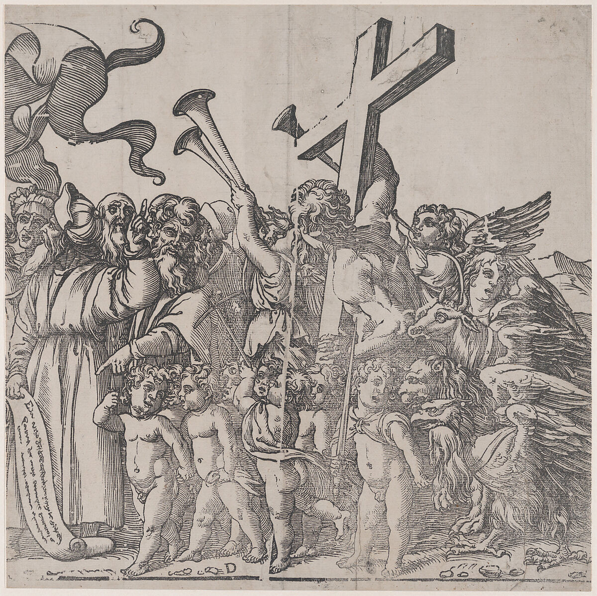 Section D: Angels Sounding Trumpets etc, from "The Triumph of Christ", Andrea Andreani (Italian, Mantua 1558/1559–1629), Lithograph copy of a woodcut 