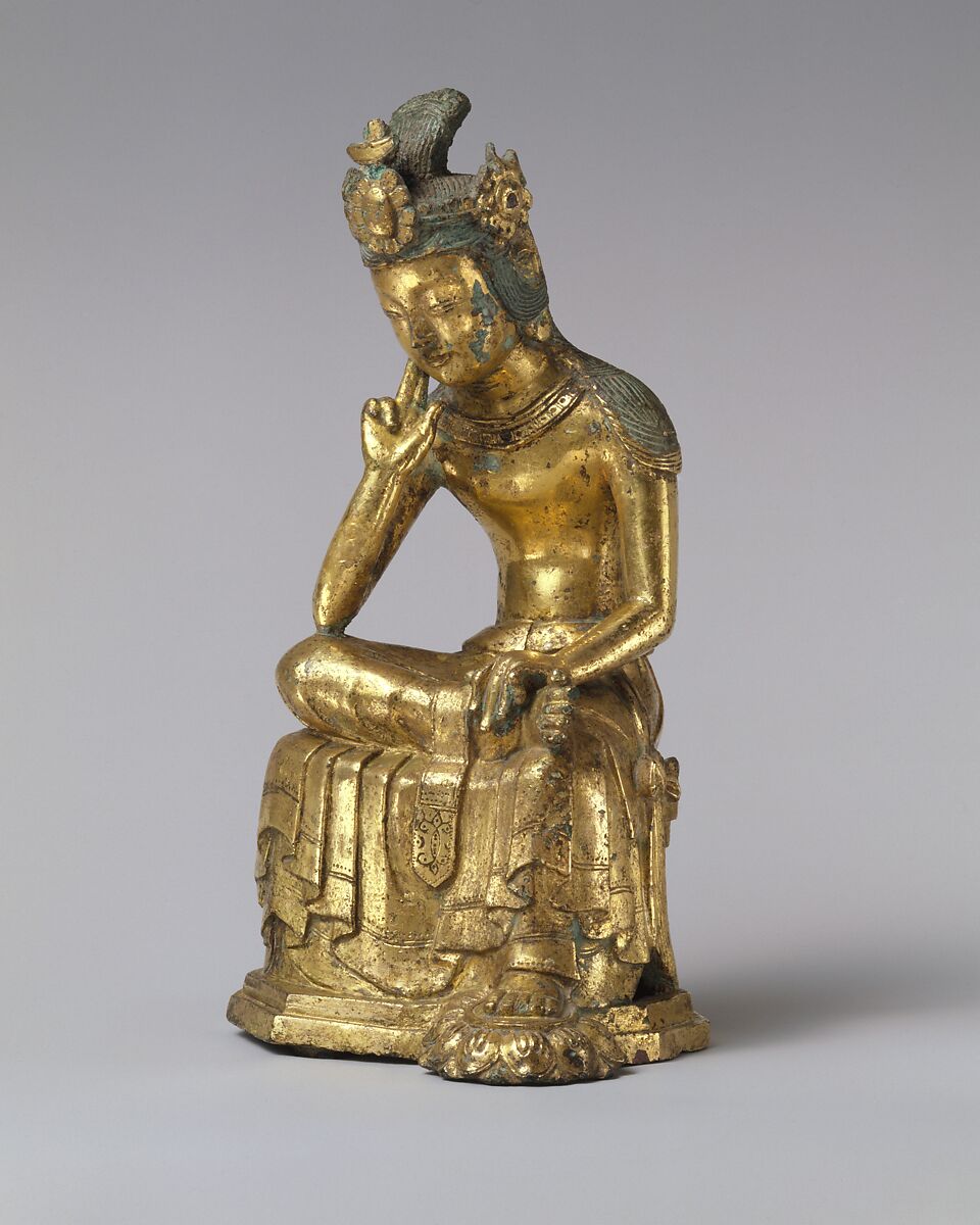 Pensive bodhisattva, Gilt bronze, Korea 