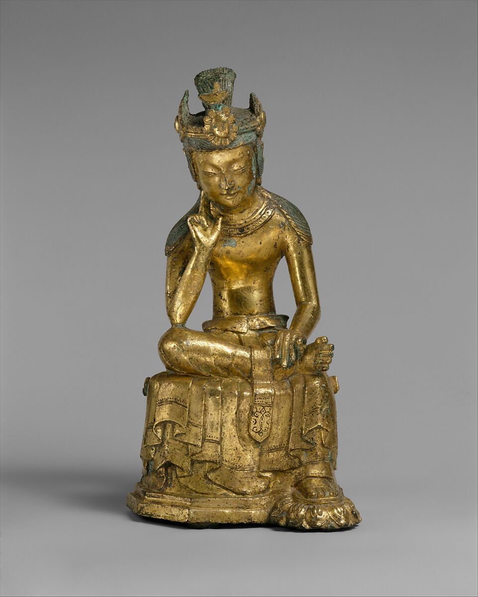 Pensive bodhisattva, Gilt bronze, Korea 