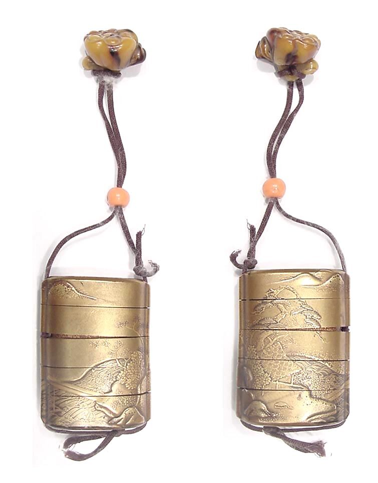 Case (Inrō) with Design of Landscape, Lacquer with sprinkled gold makie and cut gold foil, Japan