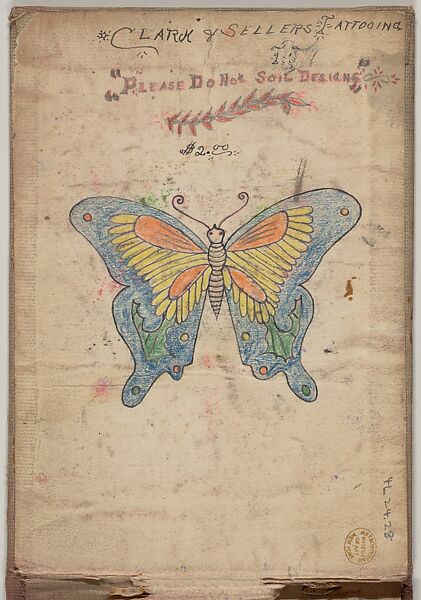 Tattoo Design for a Butterfly, Clark &amp; Sellers (American, active 20th century), pen and ink and watercolor 