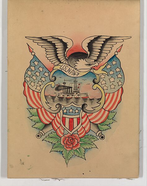 Tattoo Design with a Naval Theme, Clark &amp; Sellers (American, active 20th century), pen and ink and watercolor 