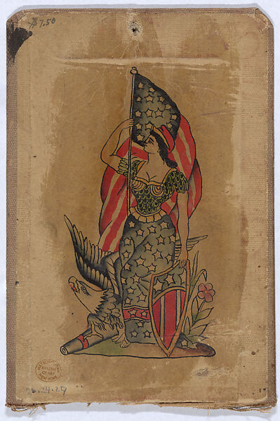 Tattoo Design representing 'America', Clark &amp; Sellers (American, active 20th century), pen and ink and watercolor 
