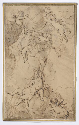 Putti in Clouds, Supporting a Globe