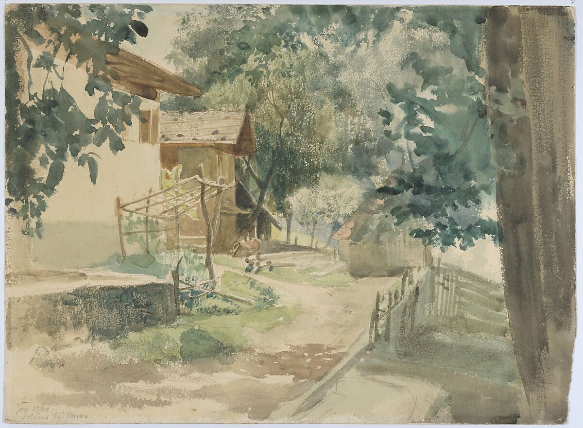 A Farmyard near Merano, Franz Meyerheim (German, Berlin 1838–1880 Marburg), Watercolor, over graphite 