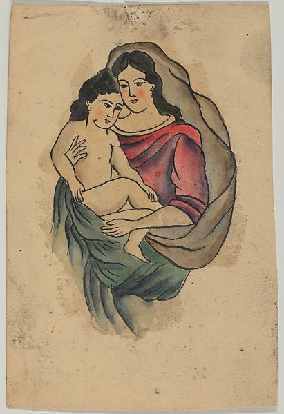 Tattoo Design with Madonna and Child, Clark &amp; Sellers (American, active 20th century), pen and ink and watercolor 