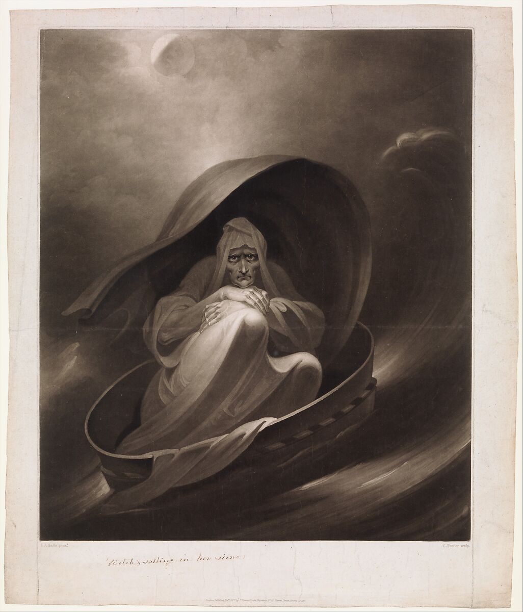 A Witch Sailing to Aleppo in a Sieve, Charles Turner (British, Woodstock, Oxfordshire 1774–1857 London), Mezzotint 
