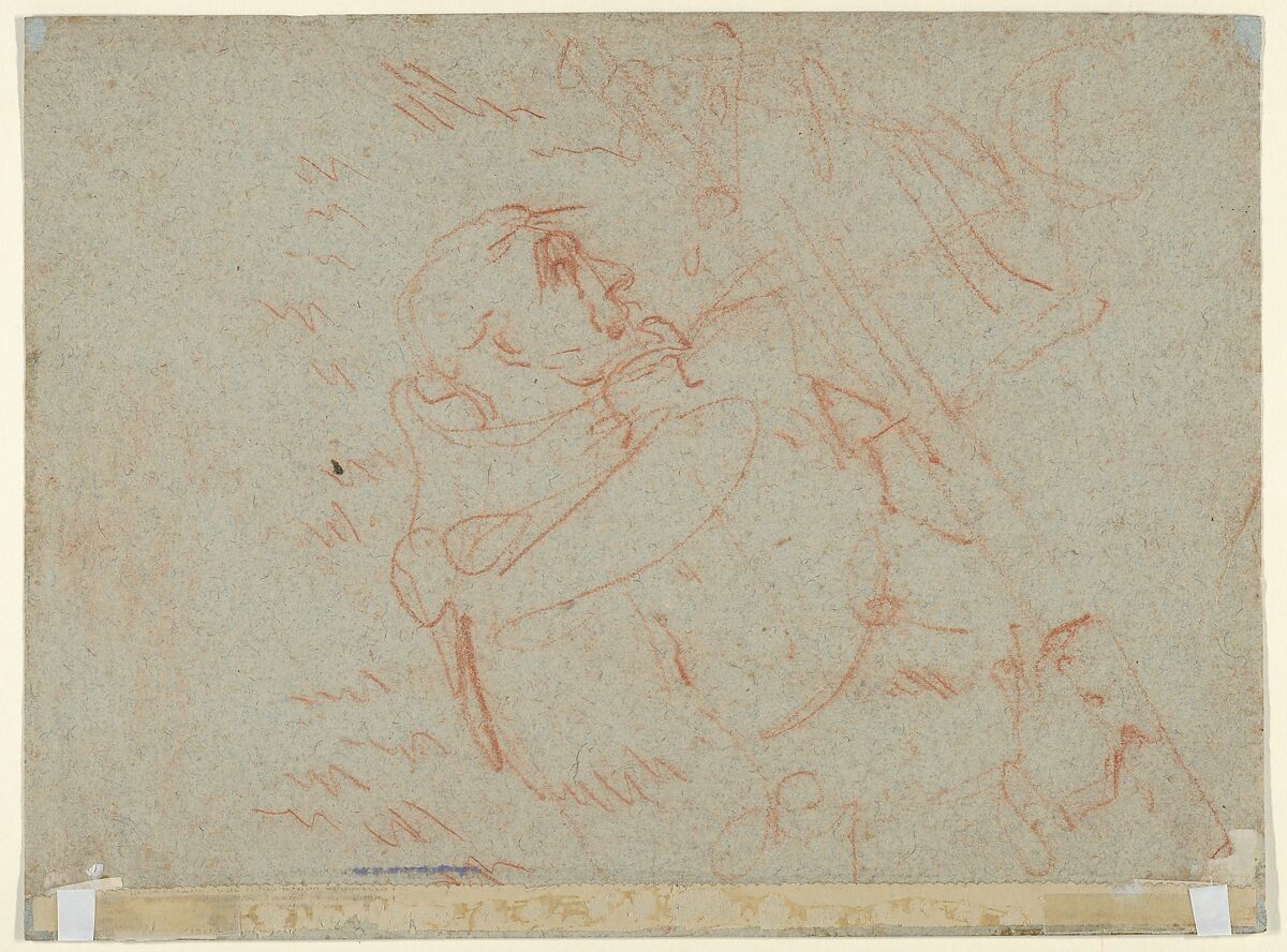 Study of Hands (recto); Study for a Reclining St. Francis (verso), Daniele Crespi (Italian, Busto Arsizio 1597/1600–1630 Milan), Red and white chalk on blue paper (recto); red chalk on blue paper (verso)