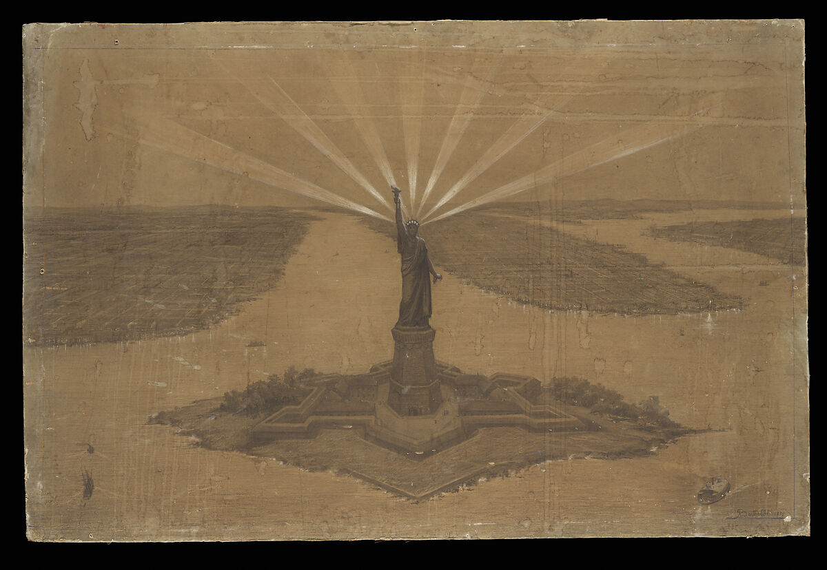 Presentation Drawing of "The Statue of Liberty Illuminating the World", Frédéric-Auguste Bartholdi (French, Colmar 1834–1904 Paris), Charcoal, heightened with white chalk