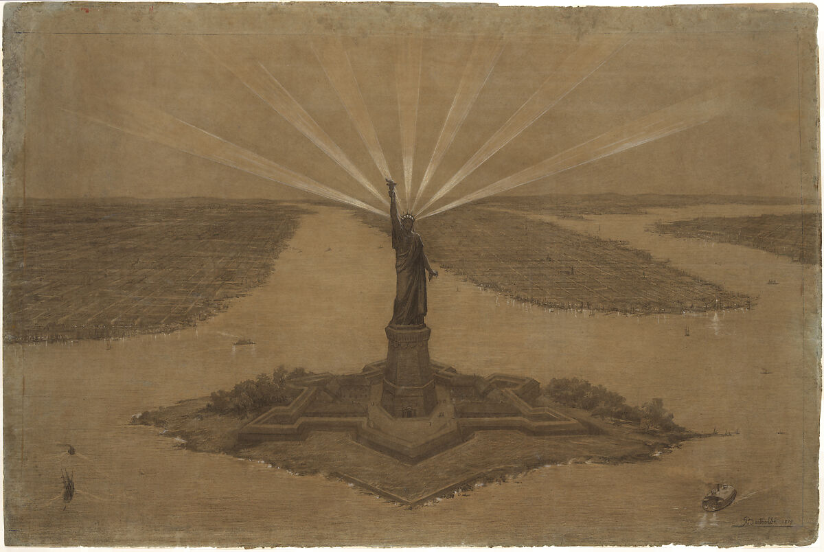 Presentation Drawing of "The Statue of Liberty Illuminating the World", Frédéric-Auguste Bartholdi (French, Colmar 1834–1904 Paris), Charcoal, heightened with white chalk 