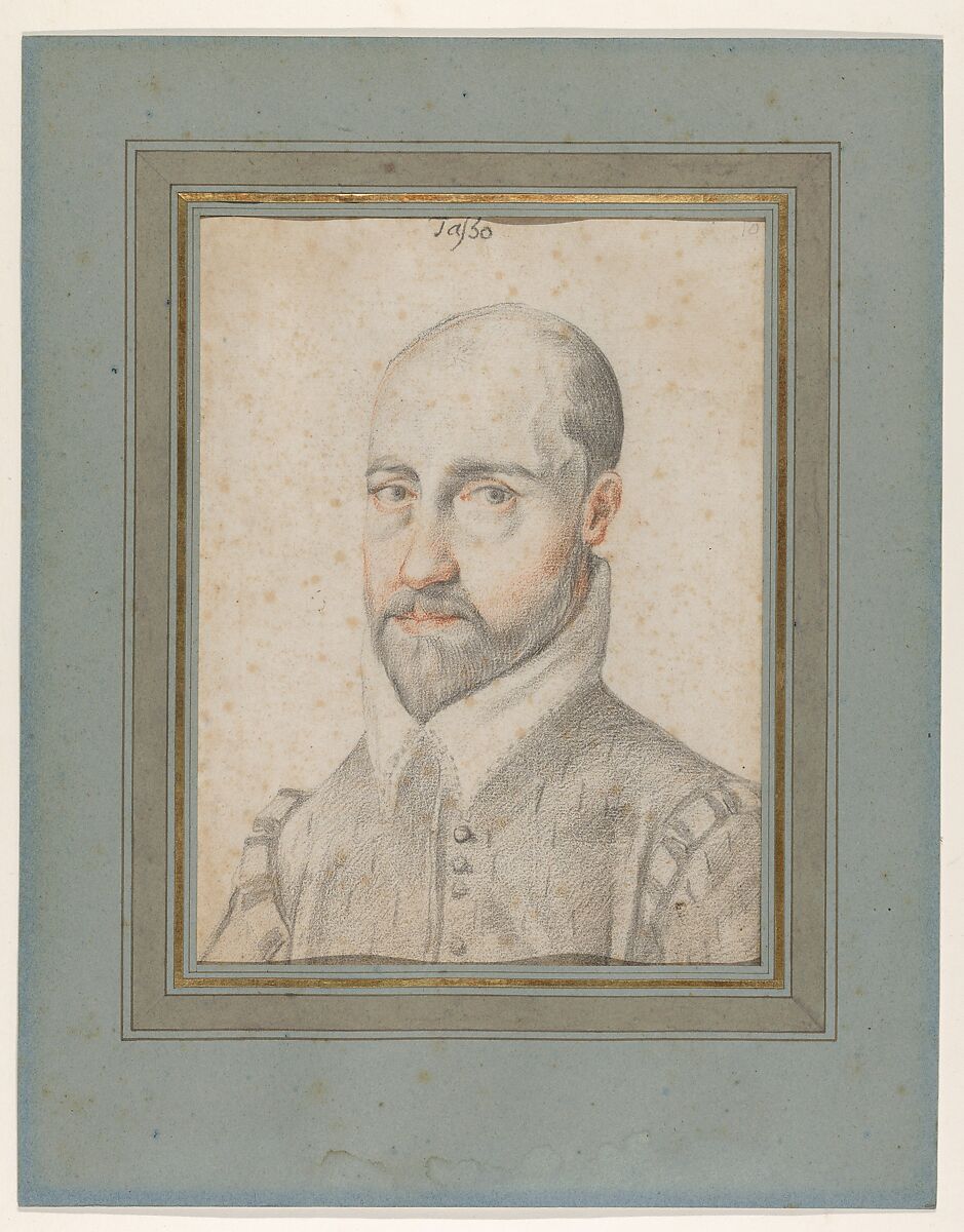 Bust-length Portrait of Torquato Tasso, Attributed to Federico Zuccaro (Zuccari) (Italian, Sant&#39;Angelo in Vado 1540/42–1609 Ancona), Black and red chalk 