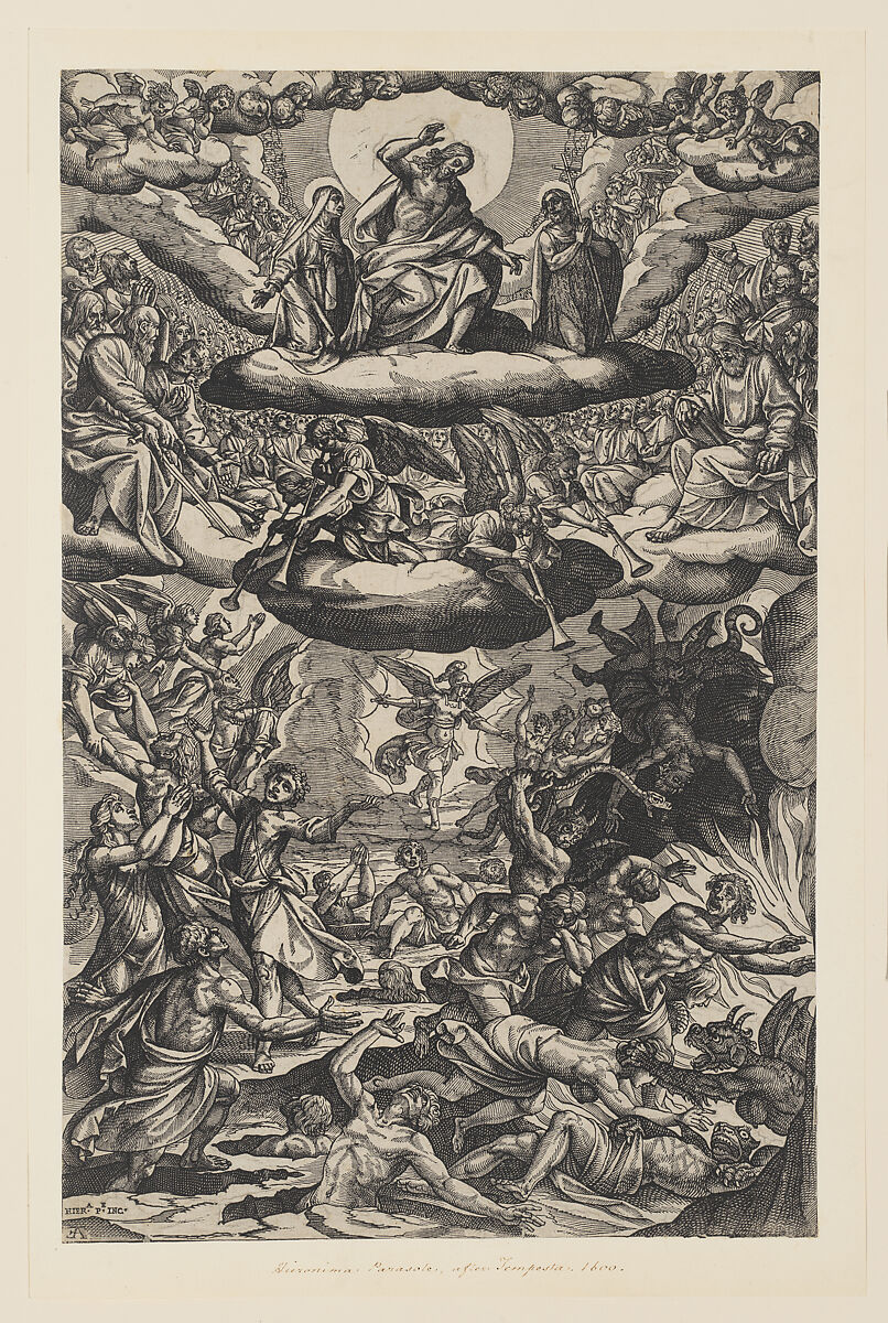 The Last Judgment with Christ on a Cloud above and with the damned below, Geronima Parasole (Italian, died 1622), Woodcut 