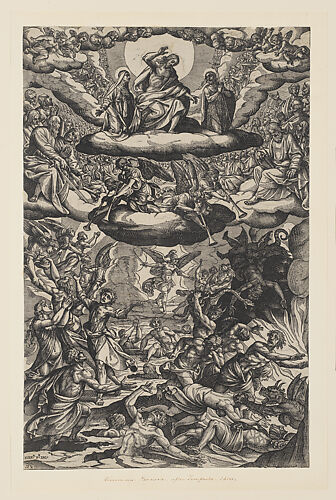 The Last Judgment with Christ on a Cloud above and with the damned below
