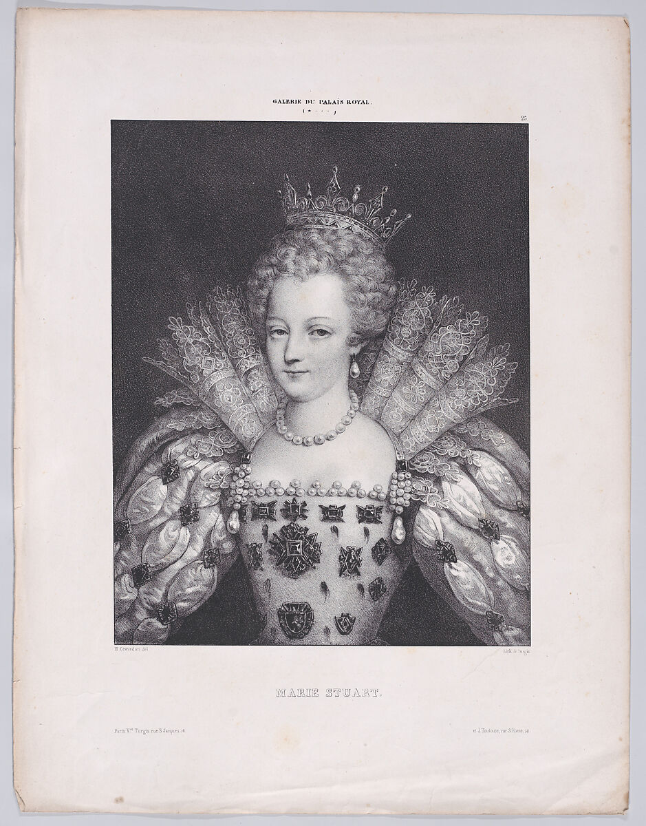 Mary, Queen of Scots (from "Galerie du Palais Royal," plate 25), After Henri Grevedon (French, Paris 1776–1860 Paris), Lithograph 