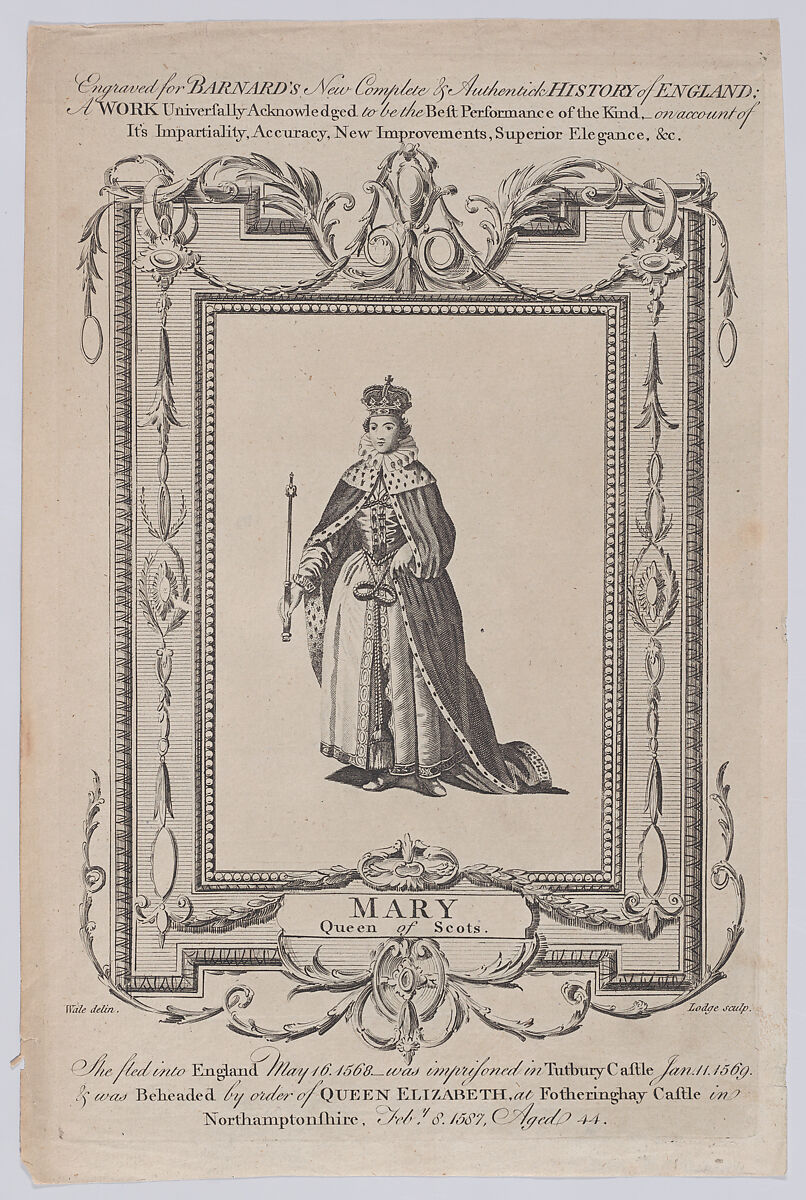 Mary, Queen of Scots (from "Barnard's New, Comprehensive and Complete History of England"), John Lodge (British, active 1774–96), Etcing and engraving 
