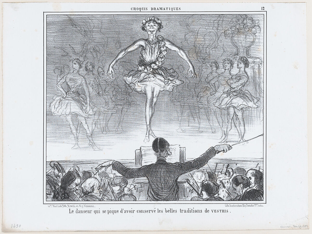 Le danseur qui se pique d'avoir conservé..., from Croquis Dramatiques, published in Le Charivari, January 23, 1857, Honoré Daumier (French, Marseilles 1808–1879 Valmondois), Lithograph; second state of two (Delteil) 