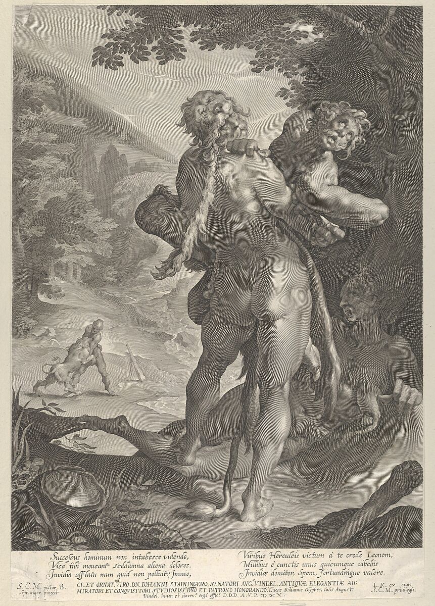 Hercules and Antaeus, Lucas Kilian (German, Augsburg 1579–1637 Augsburg), Engraving 