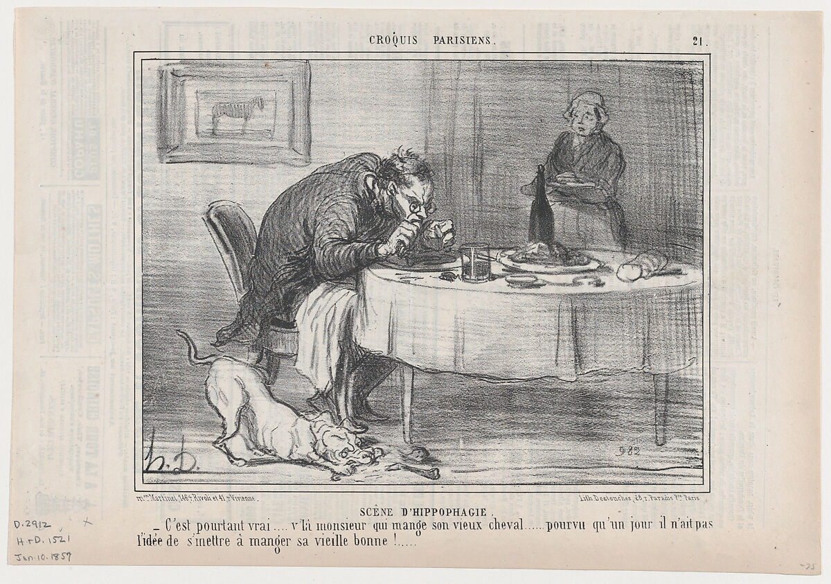 Scêne d'Hippophagie, from Croquis Dramatiques, published in Le Charivari, January 10, 1857, Honoré Daumier (French, Marseilles 1808–1879 Valmondois), Lithograph; second state of two (Delteil) 