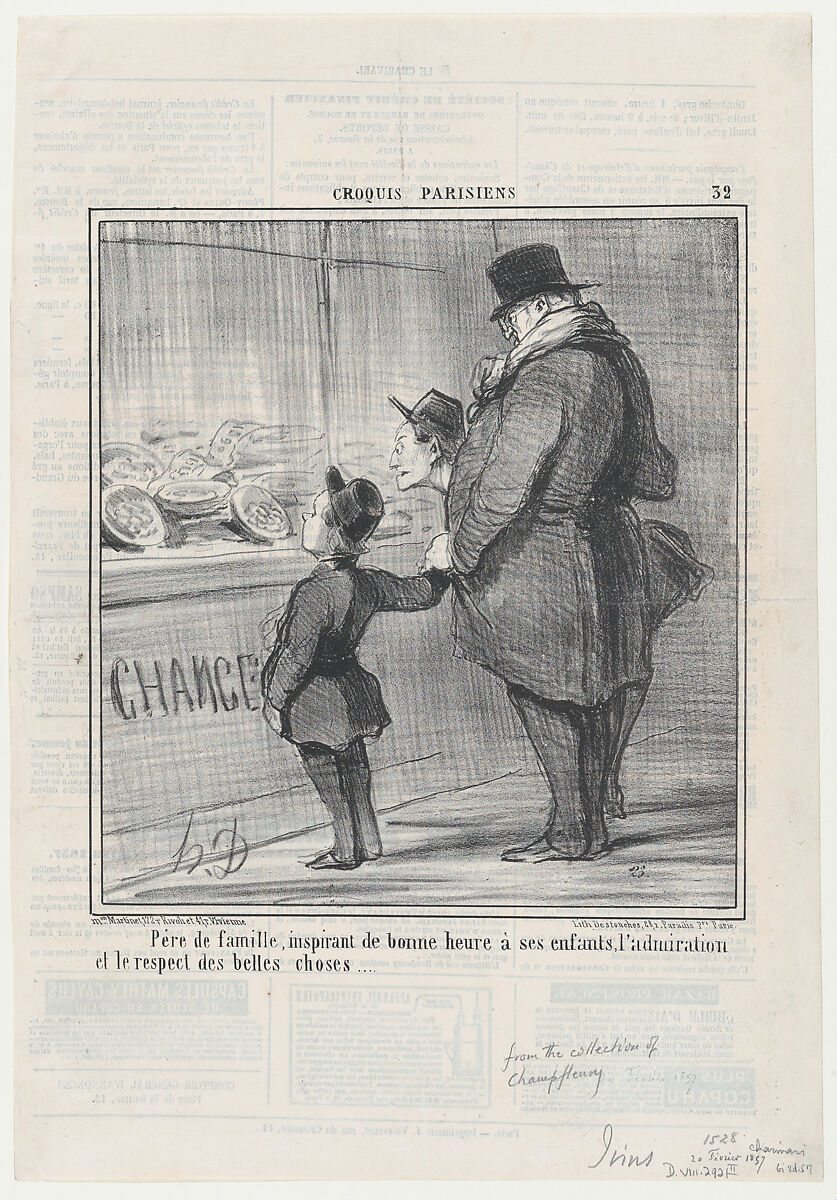 La Visite à l'Atelier, from Croquis Parisiens, published in Le Charivari, May 22, 1857, Honoré Daumier (French, Marseilles 1808–1879 Valmondois), Lithograph; second state of two (Delteil) 