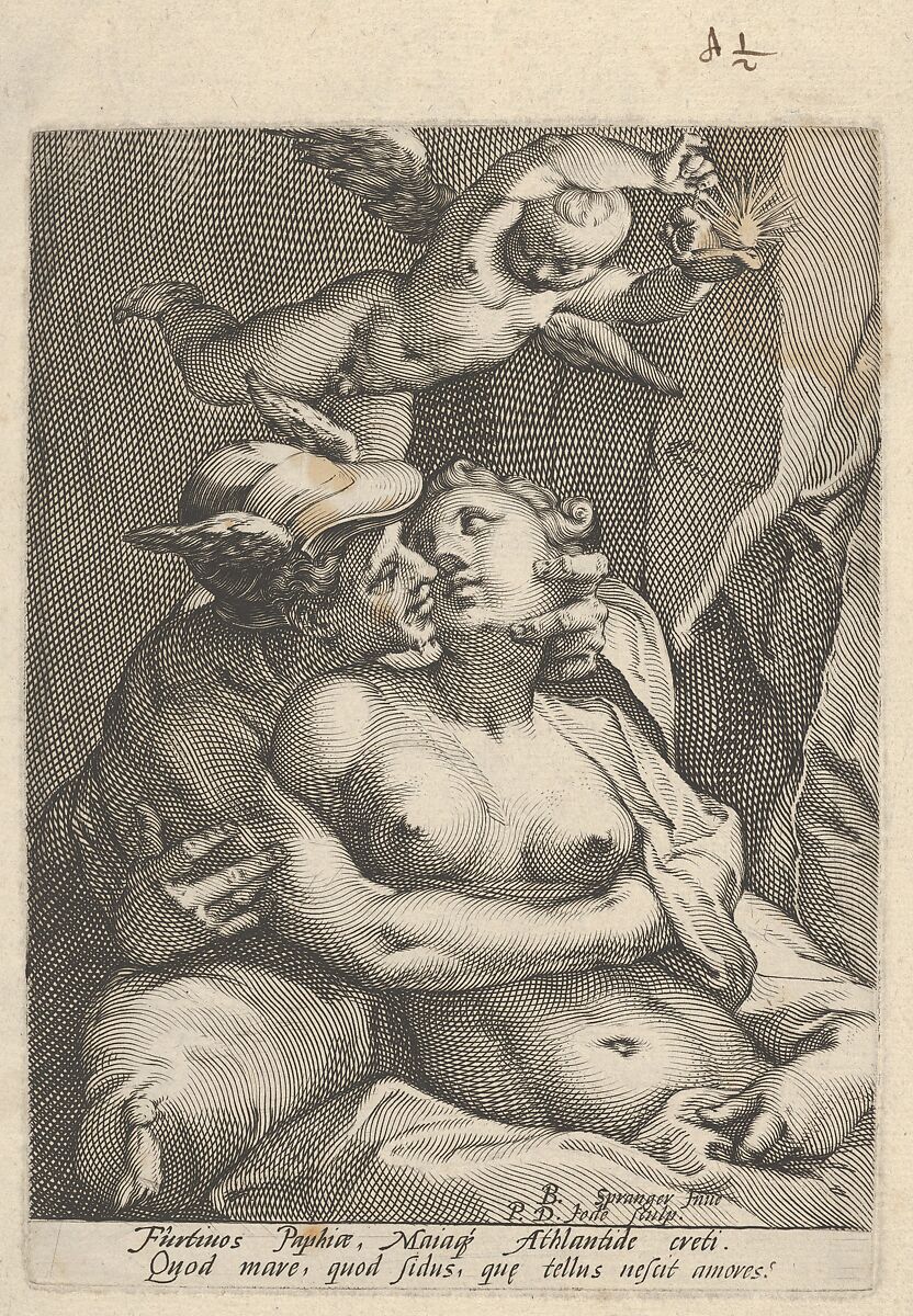 Mercury Embracing Venus, Pieter de Jode I (Netherlandish, Antwerp 1570–Antwerp 1634), Engraving 