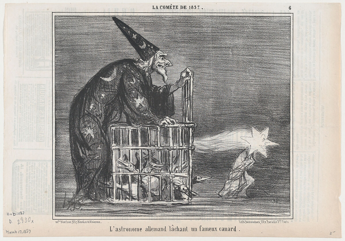 L'astronome allemand lâchant un fameux canard, from La Comète de 1857, published in Le Charivari, March 17, 1857, Honoré Daumier (French, Marseilles 1808–1879 Valmondois), Lithograph; third state of three (Delteil) 