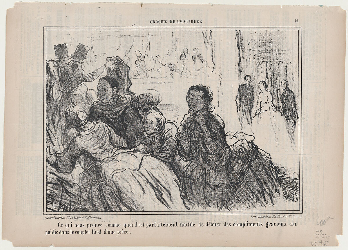 Ce qui nous prouve comme quoi il est... inutile..., from Croquis Dramatiques, published in Le Charivari, May 23, 1857, Honoré Daumier (French, Marseilles 1808–1879 Valmondois), Lithograph; second state of two (Delteil) 